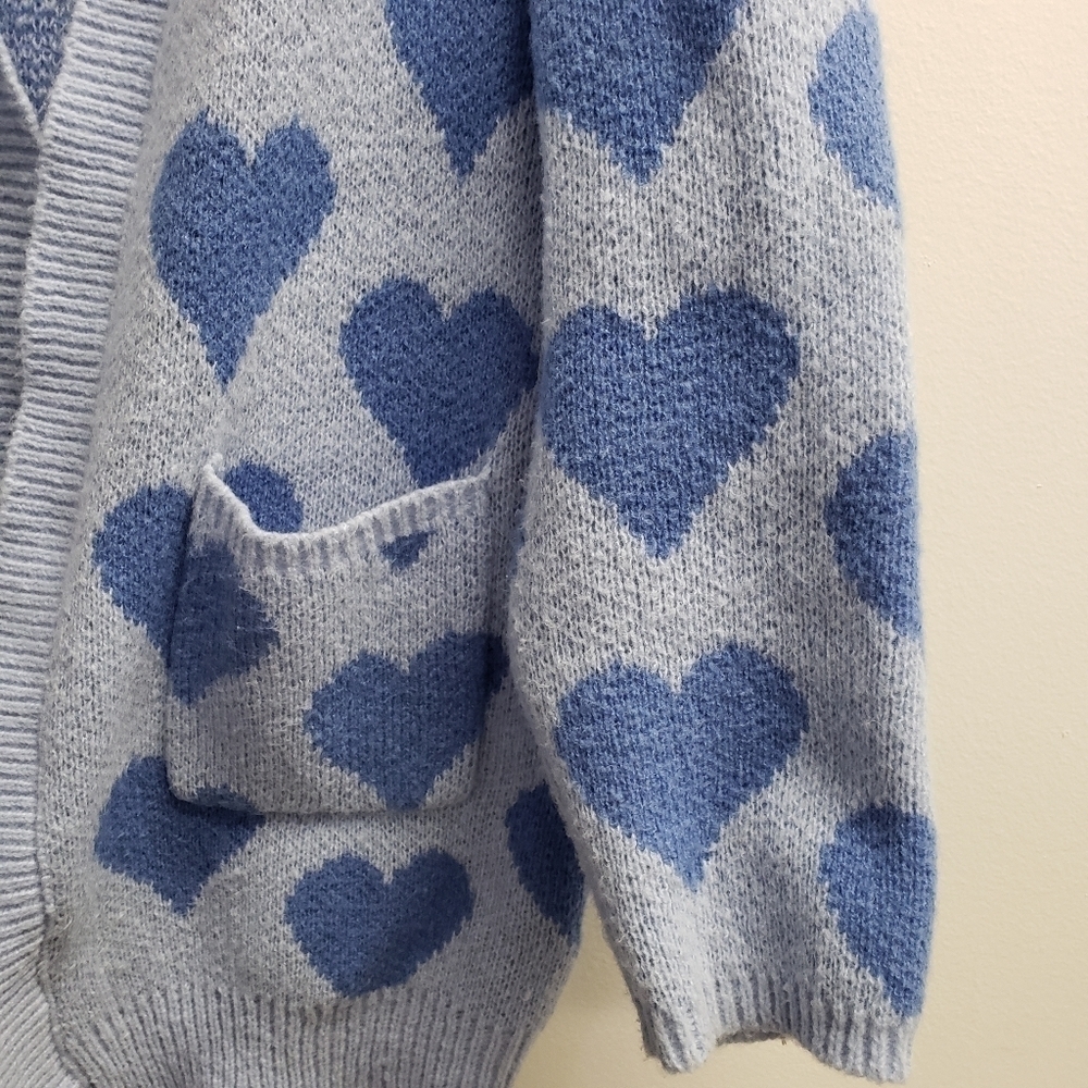 Shein Womens Hearts Blue Cardigan Sweater Knit Size Small - Picture 3 of 6